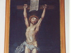 Oelgemaelde Christus am Kreuz Kreuzesinschrift in 3 Sprachen